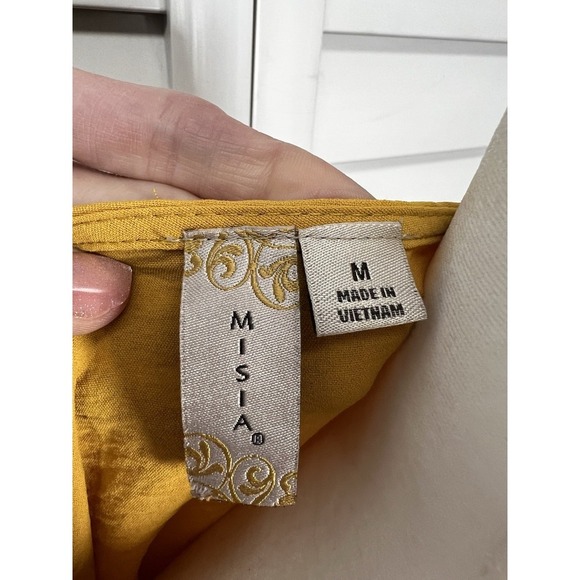 MISIA Puff Sleeve Front Knot Pullover Top Women's Size Medium Mustard - Picture 7 of 8